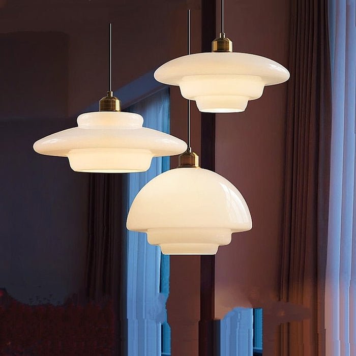 Bela White Glass Pendant Light | Mid-Century Design, Adjustable Height