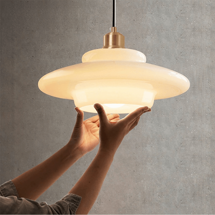 Bela White Glass Pendant Light | Mid-Century Design, Adjustable Height