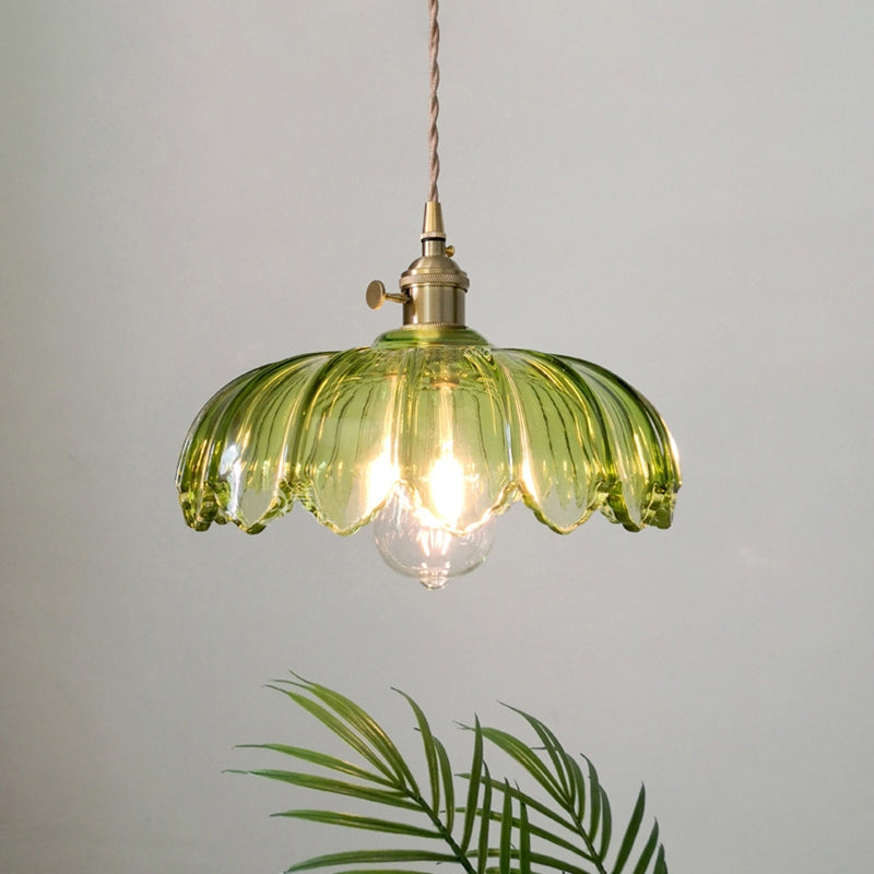 Bela Vintage Flower Pendant Lamp | Glass Shade, Brass Finish