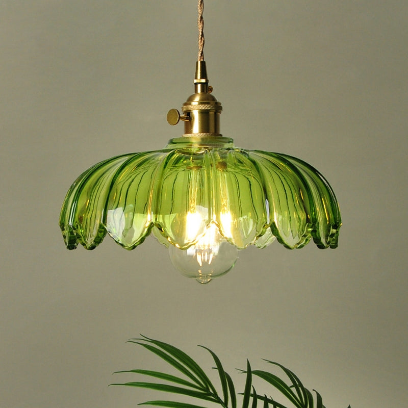 Bela Vintage Flower Pendant Lamp | Glass Shade, Brass Finish