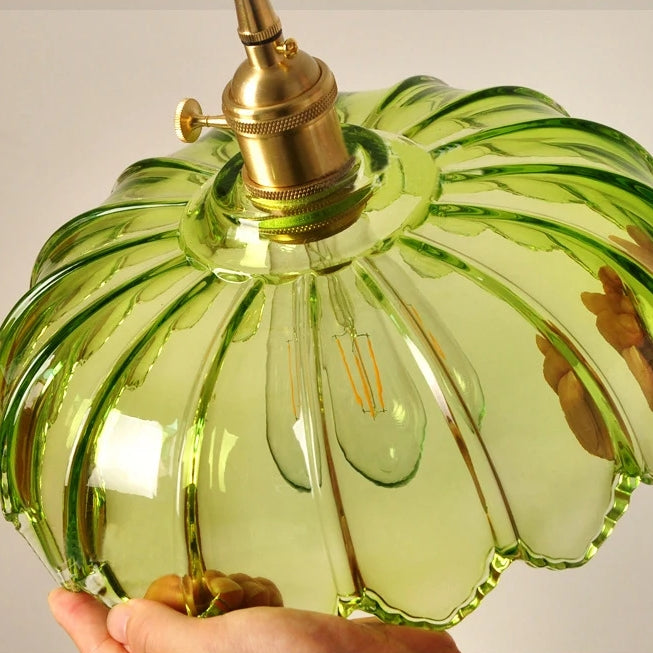 Bela Vintage Flower Pendant Lamp | Glass Shade, Brass Finish