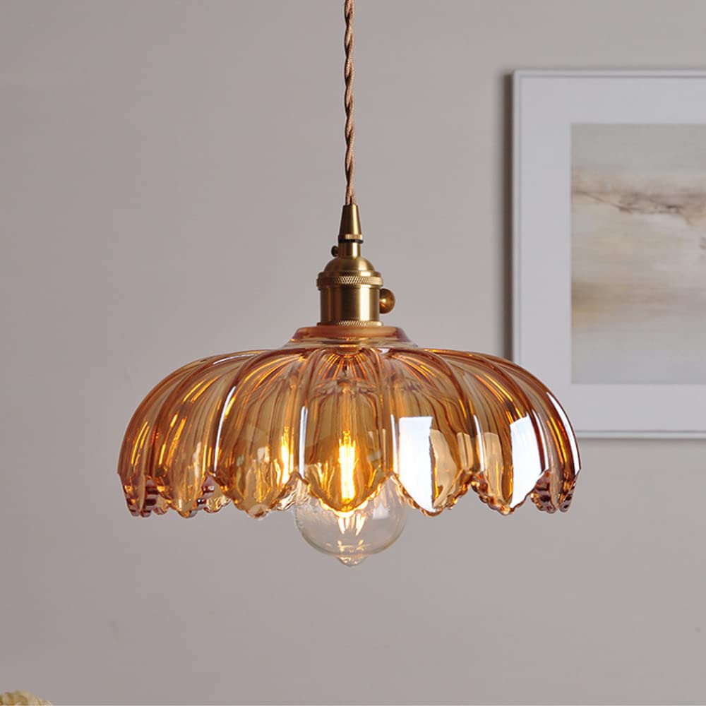 Bela Vintage Flower Pendant Lamp | Glass Shade, Brass Finish