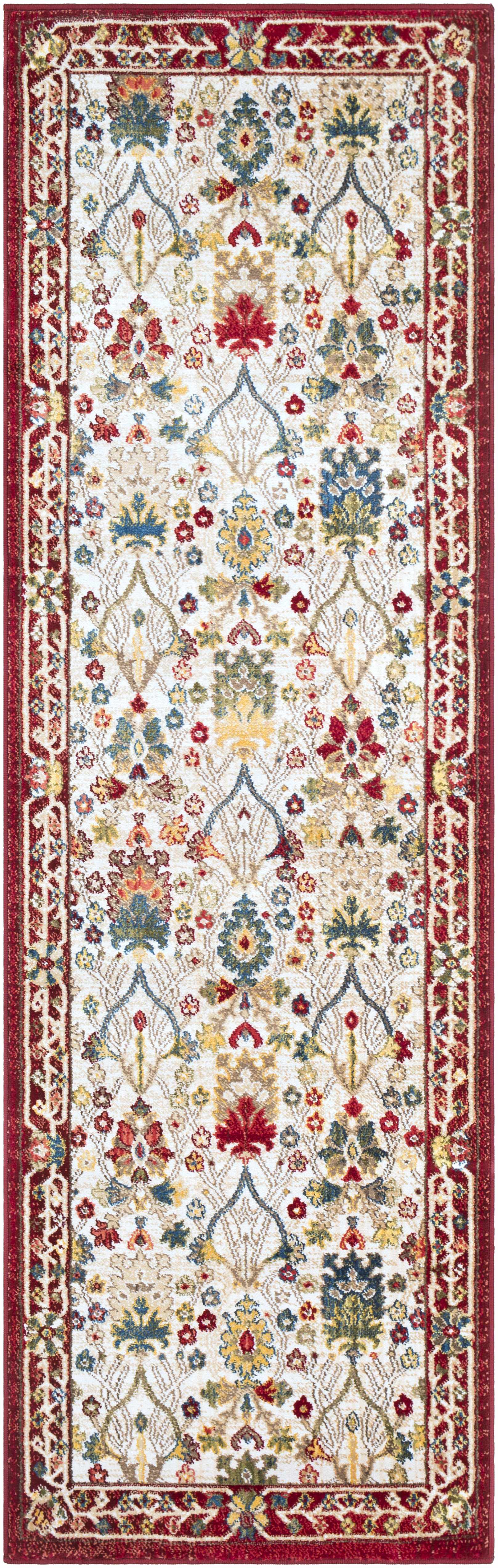 Nox White/Red Damask Area Rug  Machine Woven, Medium Pile