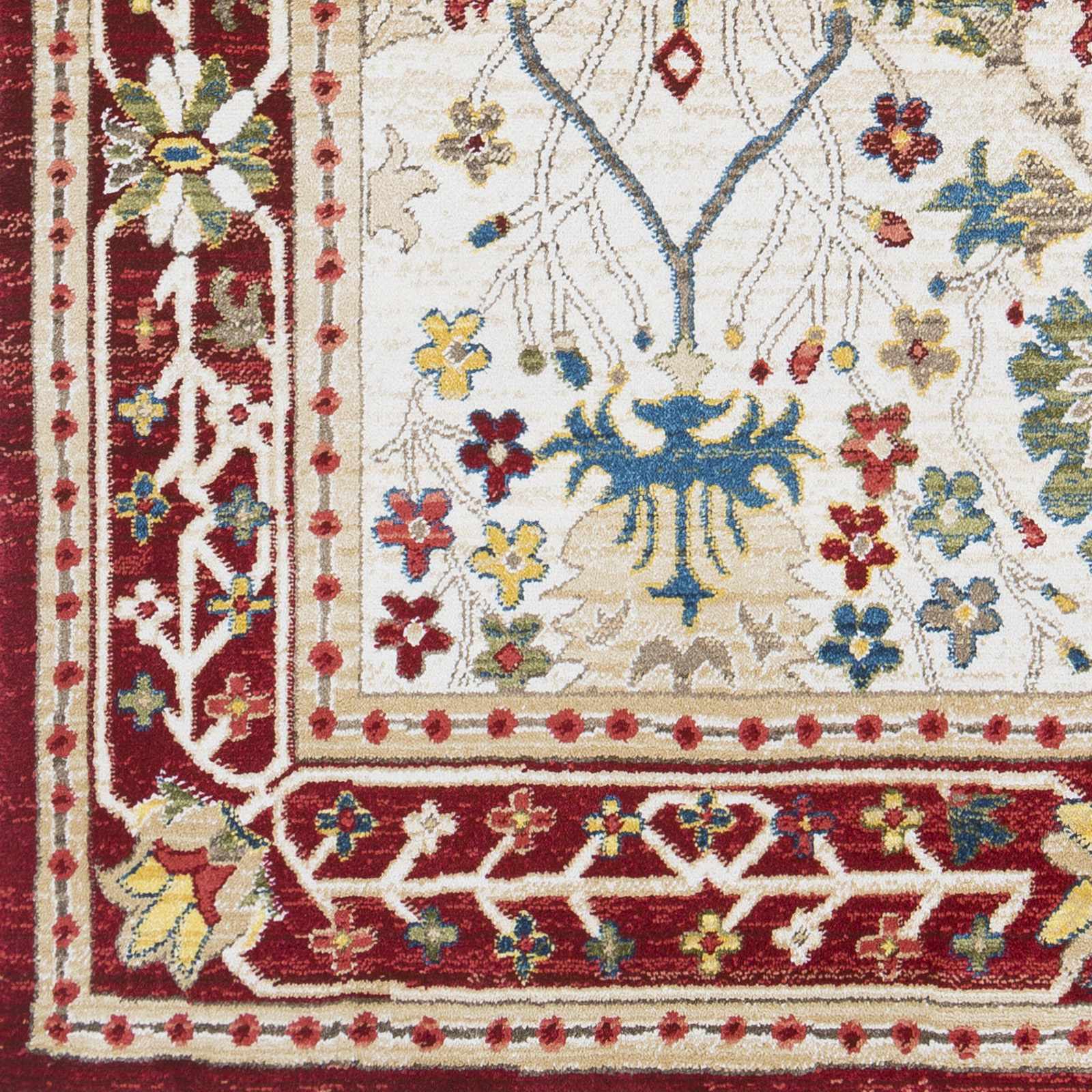Nox White/Red Damask Area Rug  Machine Woven, Medium Pile