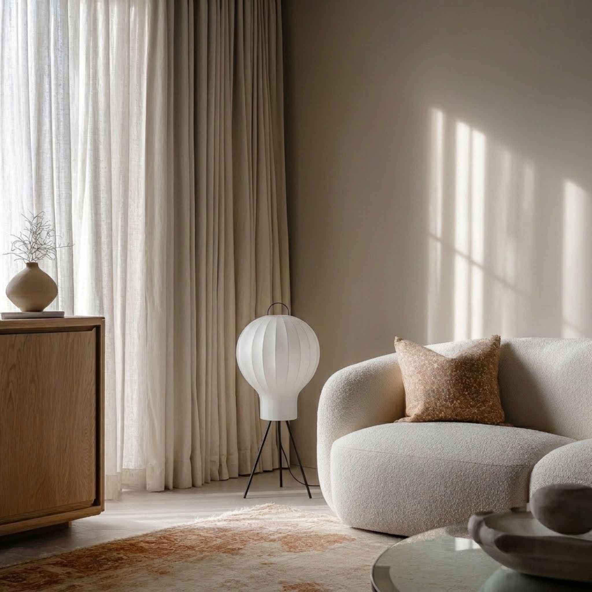 Bela Floor Lamp | Ribbed Cocoon Shade, Black Metal Frame