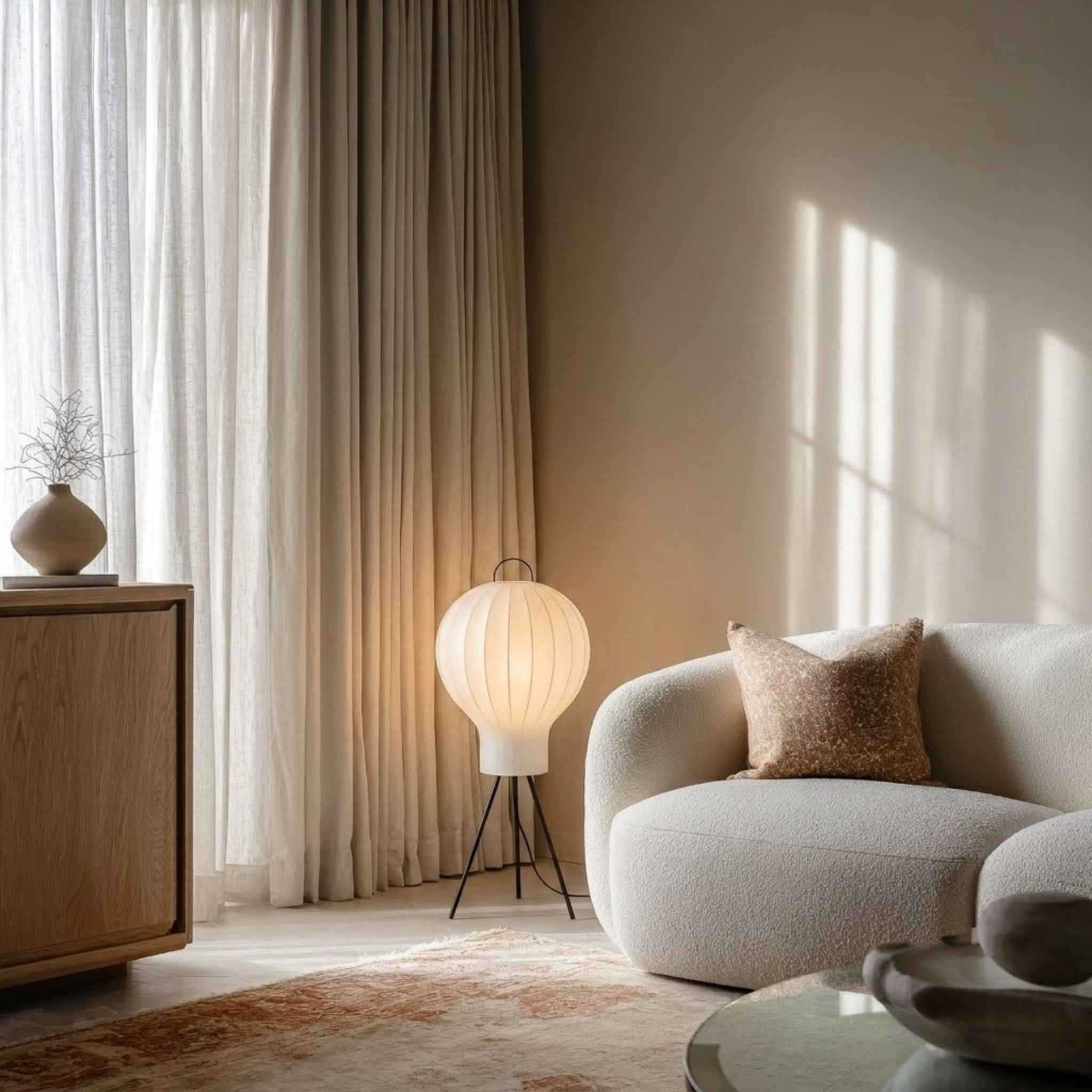 Bela Bubble Floor Lamp | Ribbed Cocoon Shade, Black Metal Stand