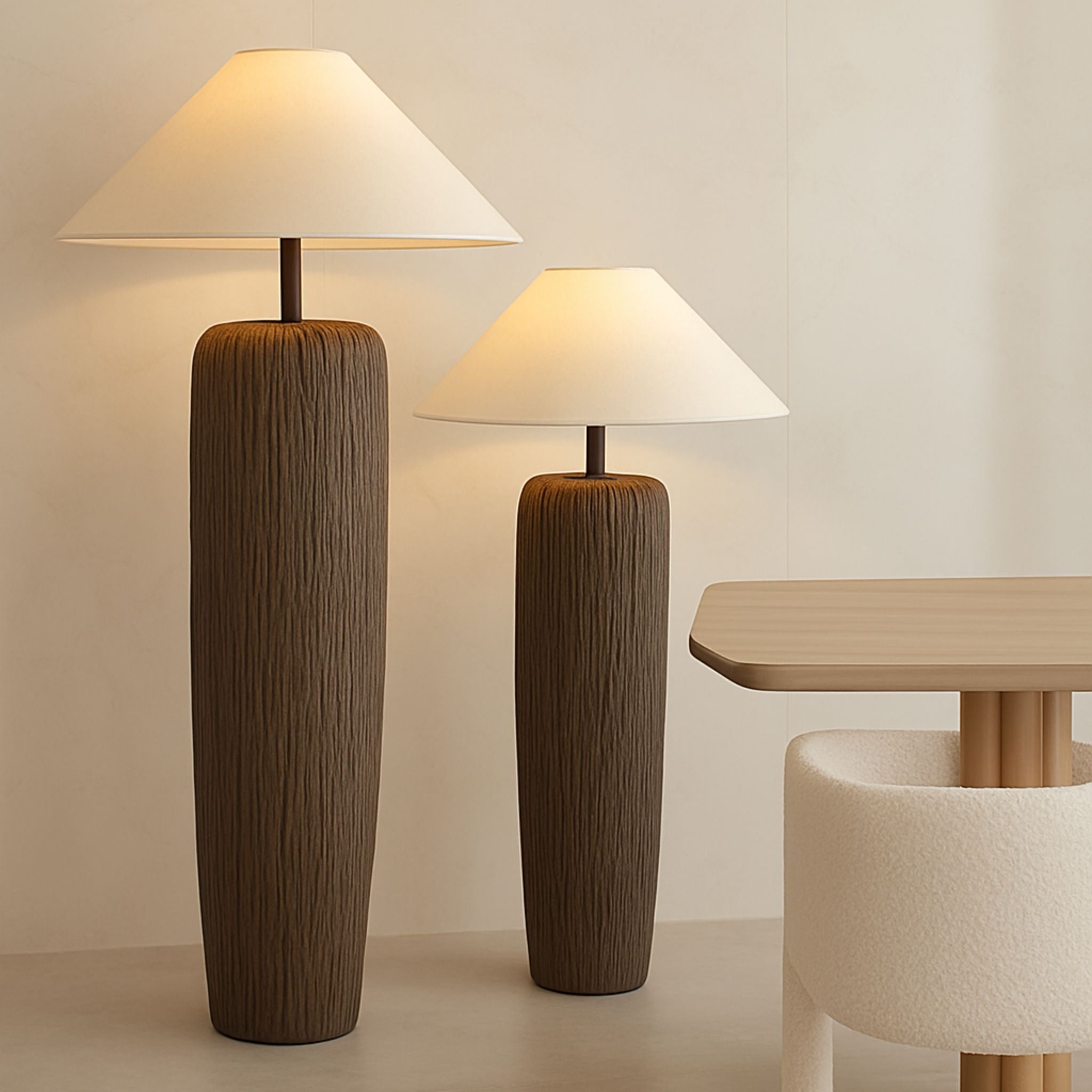 Savanna Floor Lamp | Rustic Wood Look, Linen Shade