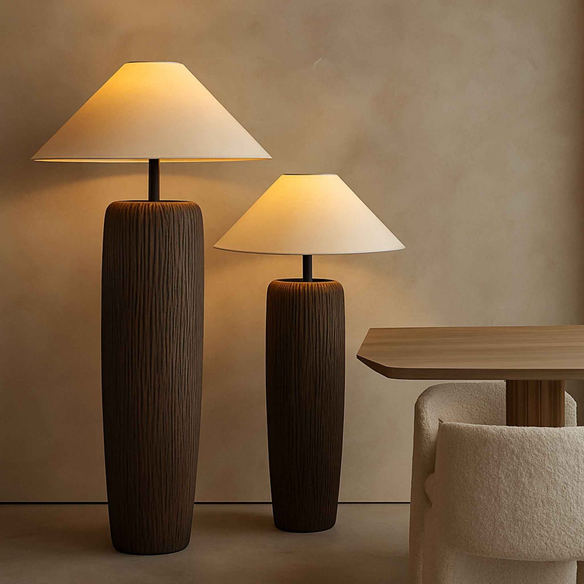 Bela Floor Lamp | Rustic Wood Look with Linen Shade