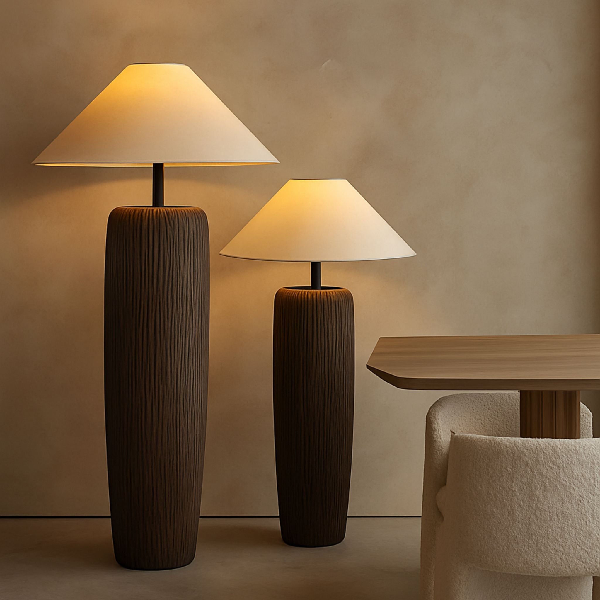 Savanna Floor Lamp | Rustic Wood Look, Linen Shade
