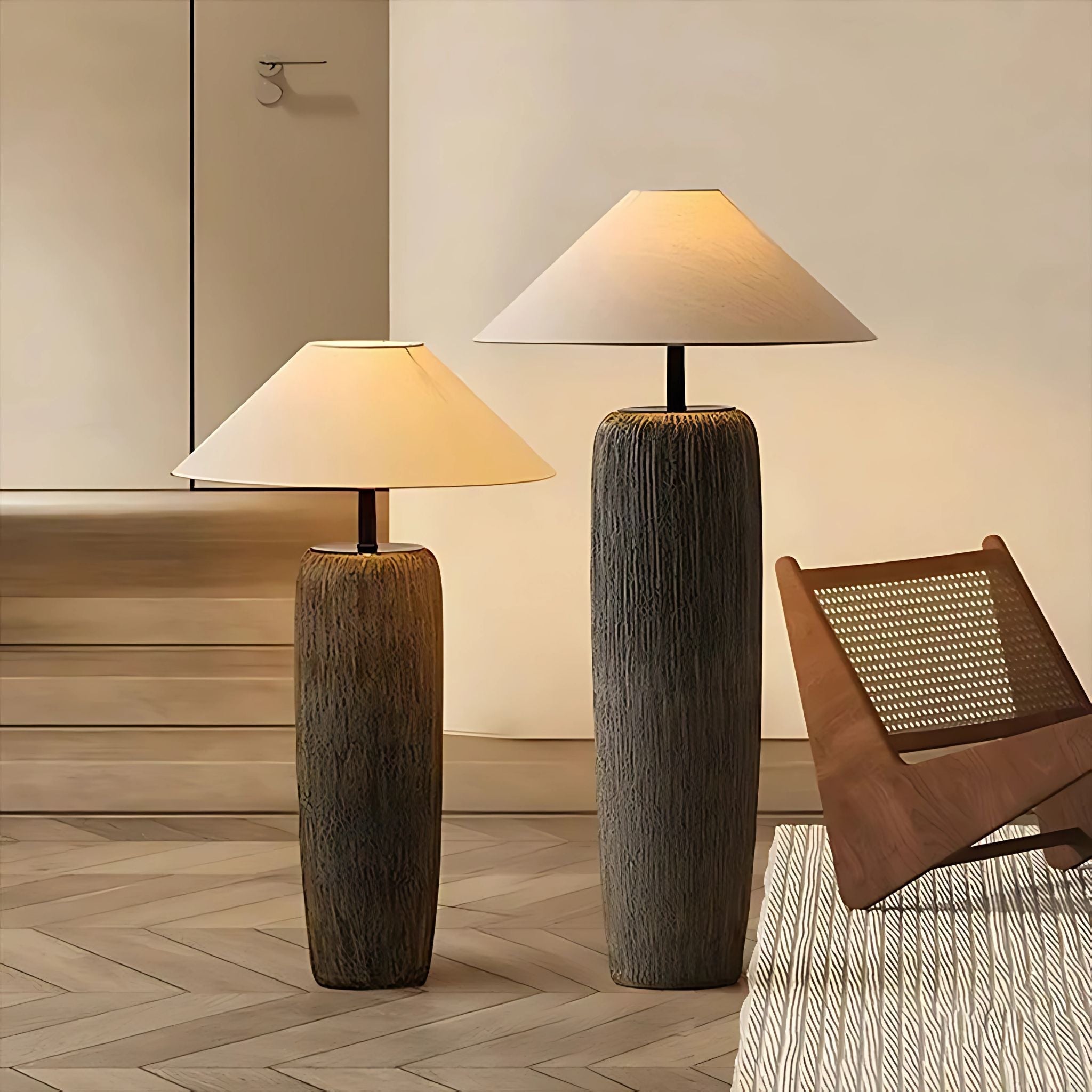 Savanna Floor Lamp | Rustic Wood Look, Linen Shade