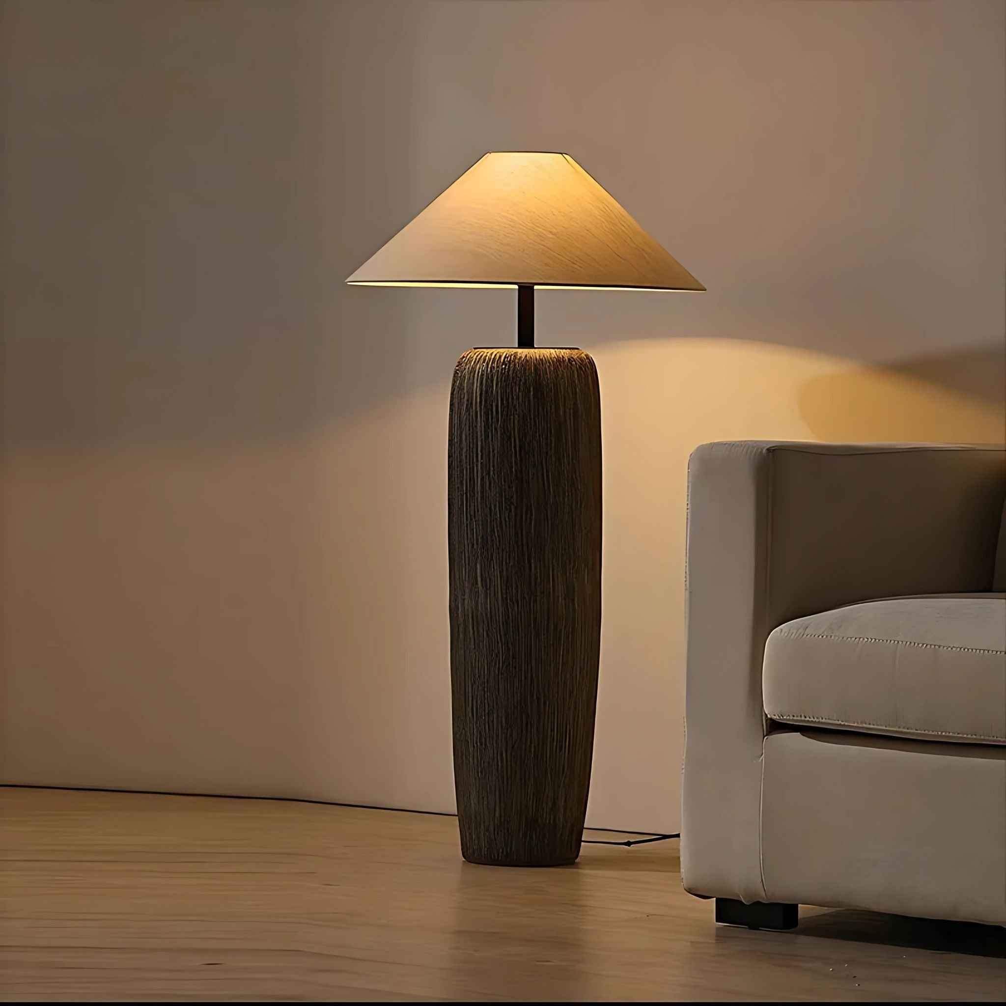 Savanna Floor Lamp | Rustic Wood Look, Linen Shade