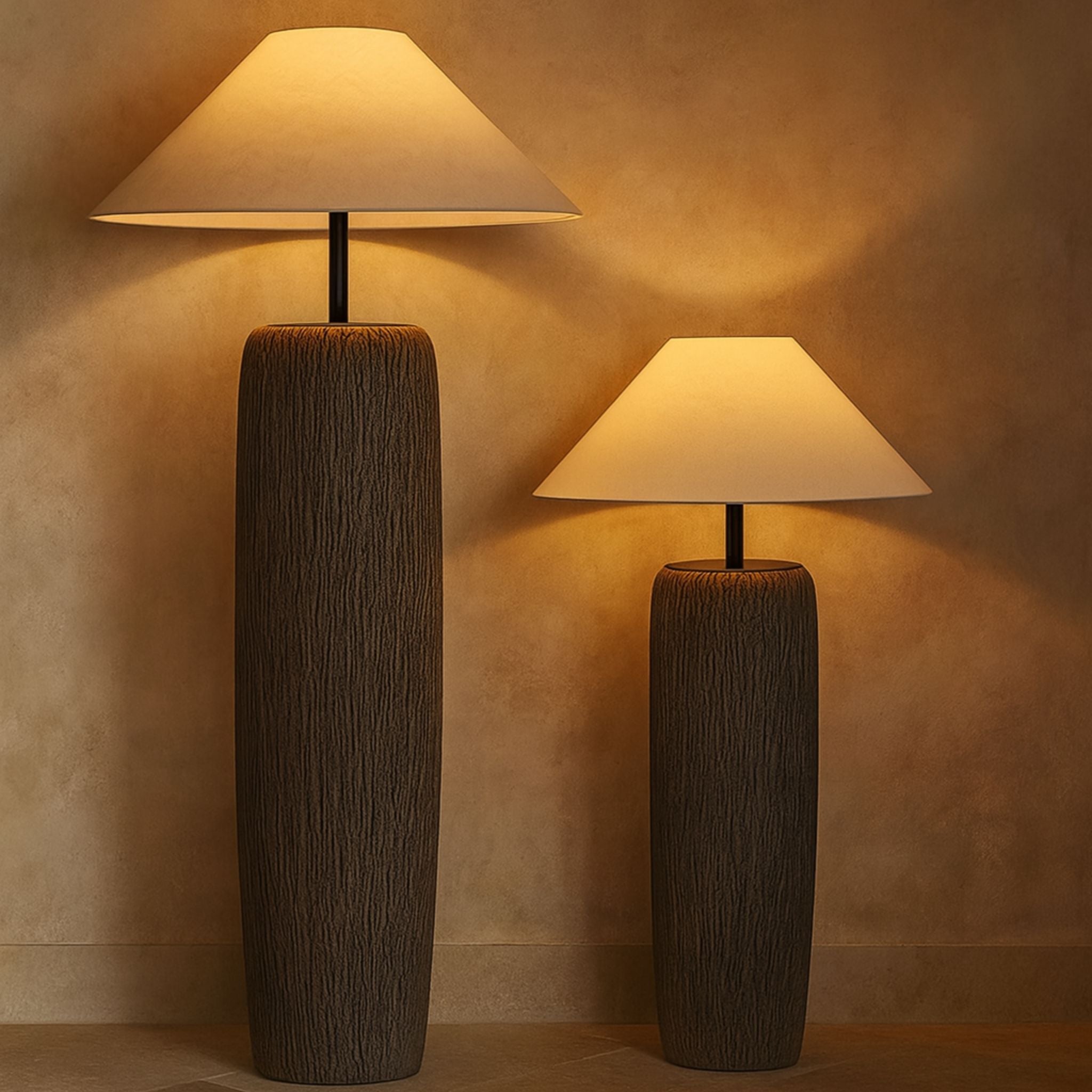 Bela Floor Lamp | Rustic Wood Look with Linen Shade