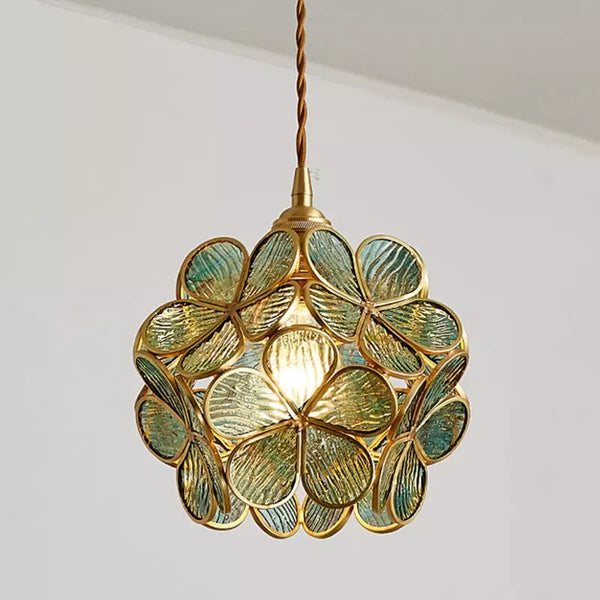 Bela Glass Pendant Light | Floral Design, Brass Finish