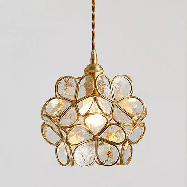 Bela Glass Pendant Light | Floral Design, Brass Finish
