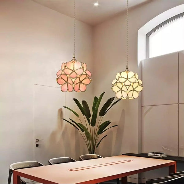 Bela Glass Pendant Light | Floral Design, Brass Finish