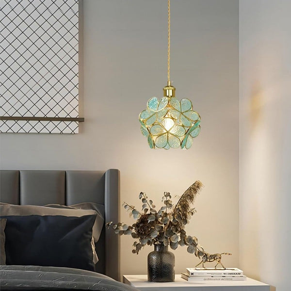 Bela Glass Pendant Light | Floral Design, Brass Finish