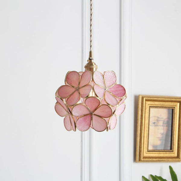 Bela Glass Pendant Light | Floral Design, Brass Finish