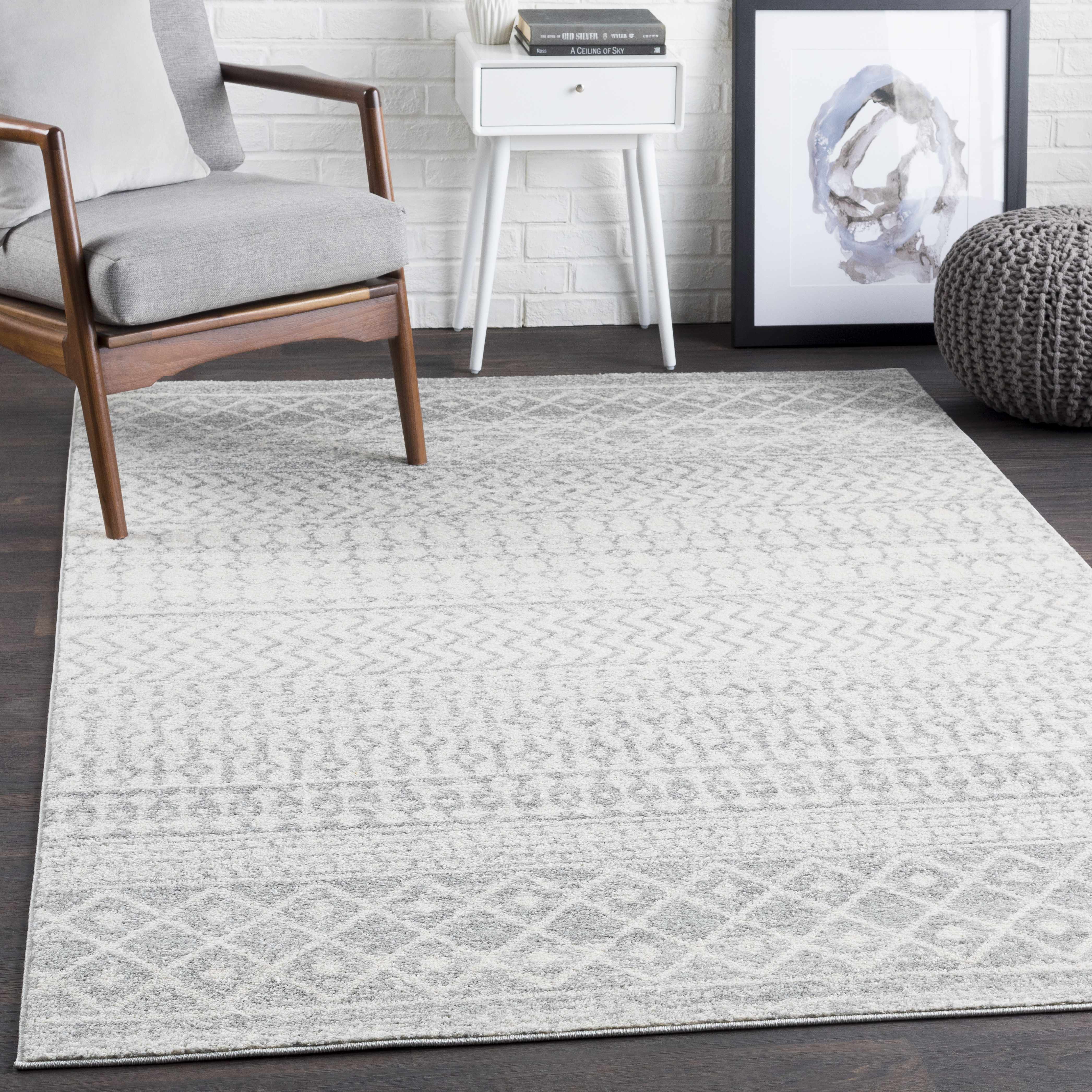 Bello Area Rug  Gray Trellis Pattern  Medium Pile Polypropylene