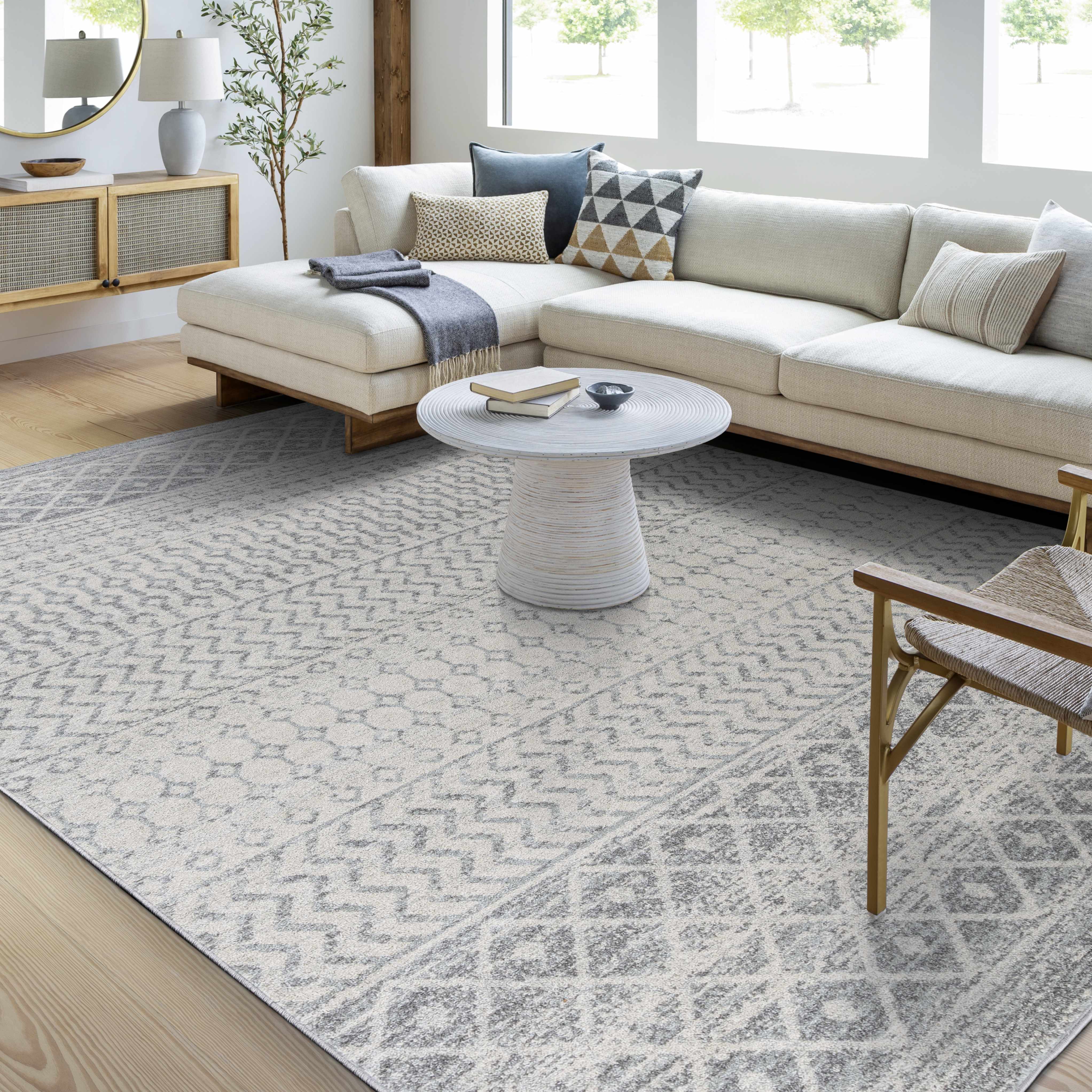 Bello Area Rug  Gray Trellis Pattern  Medium Pile Polypropylene