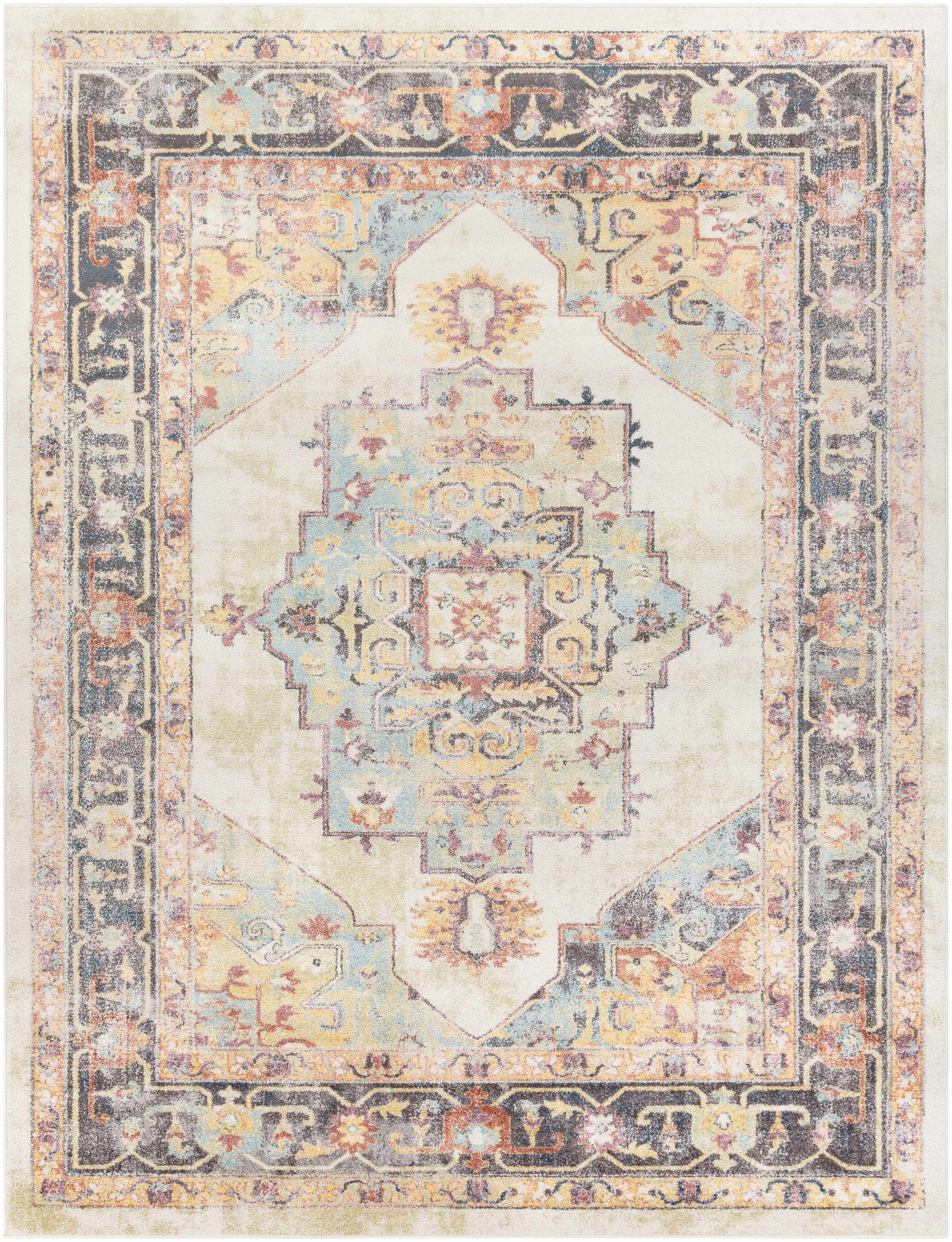 Bello Area Rug  Machine Woven  Light Blue, Traditional Style