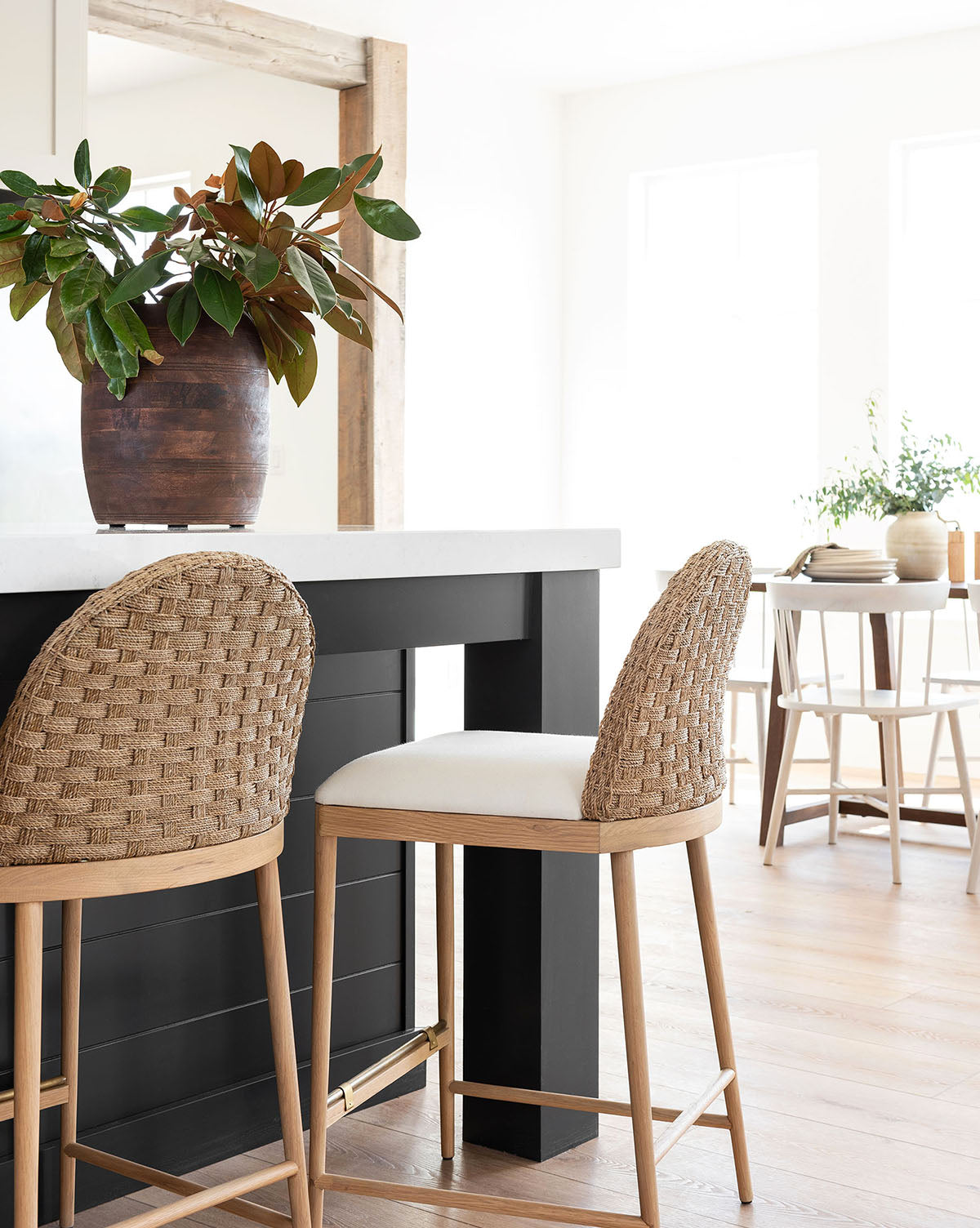 Mira Stool Solid Oak  Woven Back & Brass Detail
