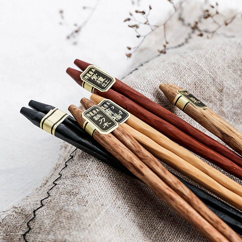 Bento Luxe Set van 5 Paar Houten Eetstokjes | Handgemaakt, Natuurlijk Hout