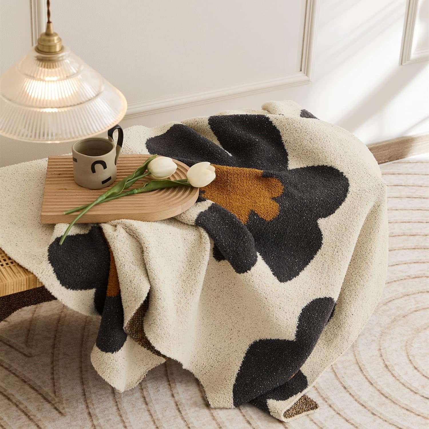 Bela Chenille Plaid Blanket | Floral Design, Soft Velvet