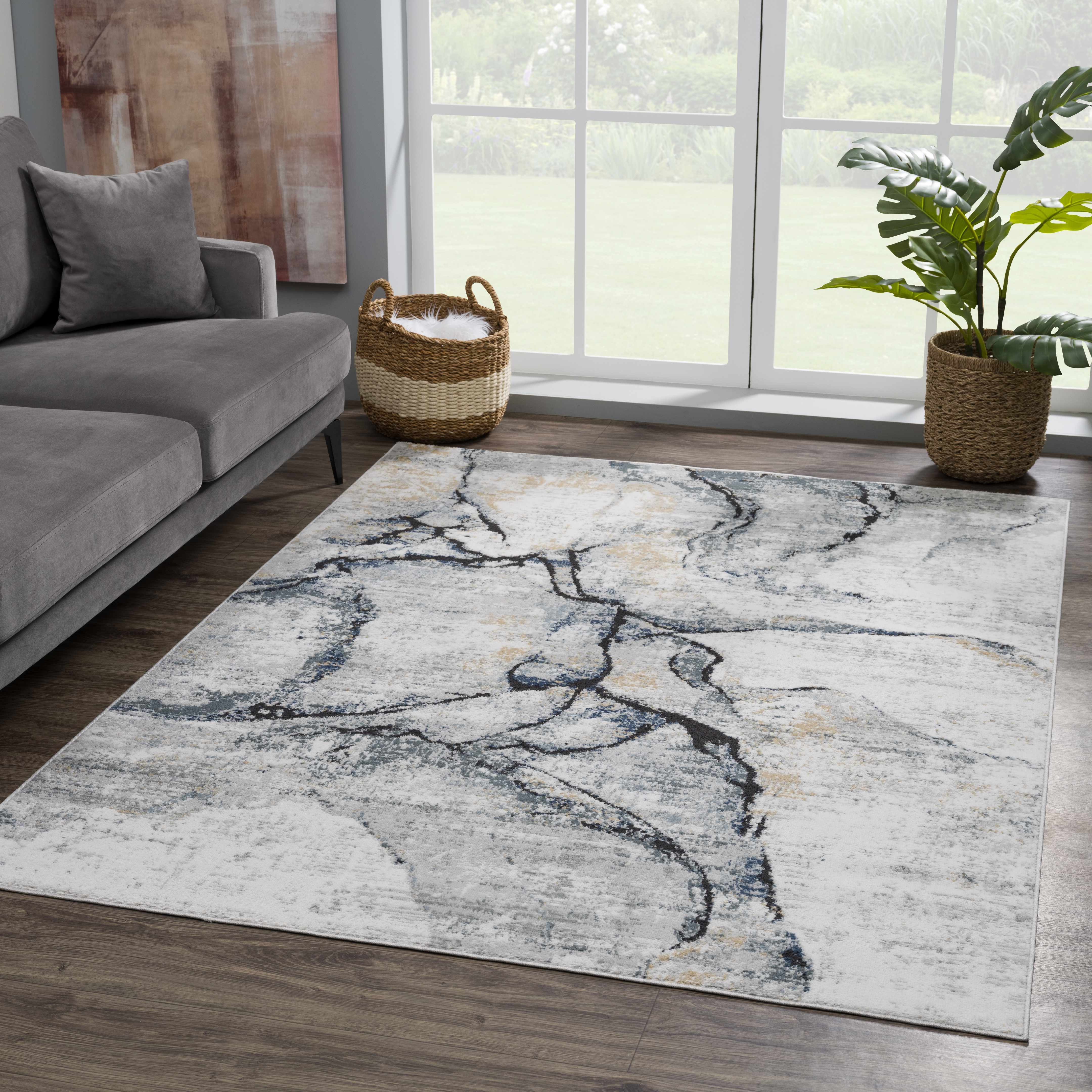 Fremont Gray Marble Rug  Medium Pile  Contemporary Design