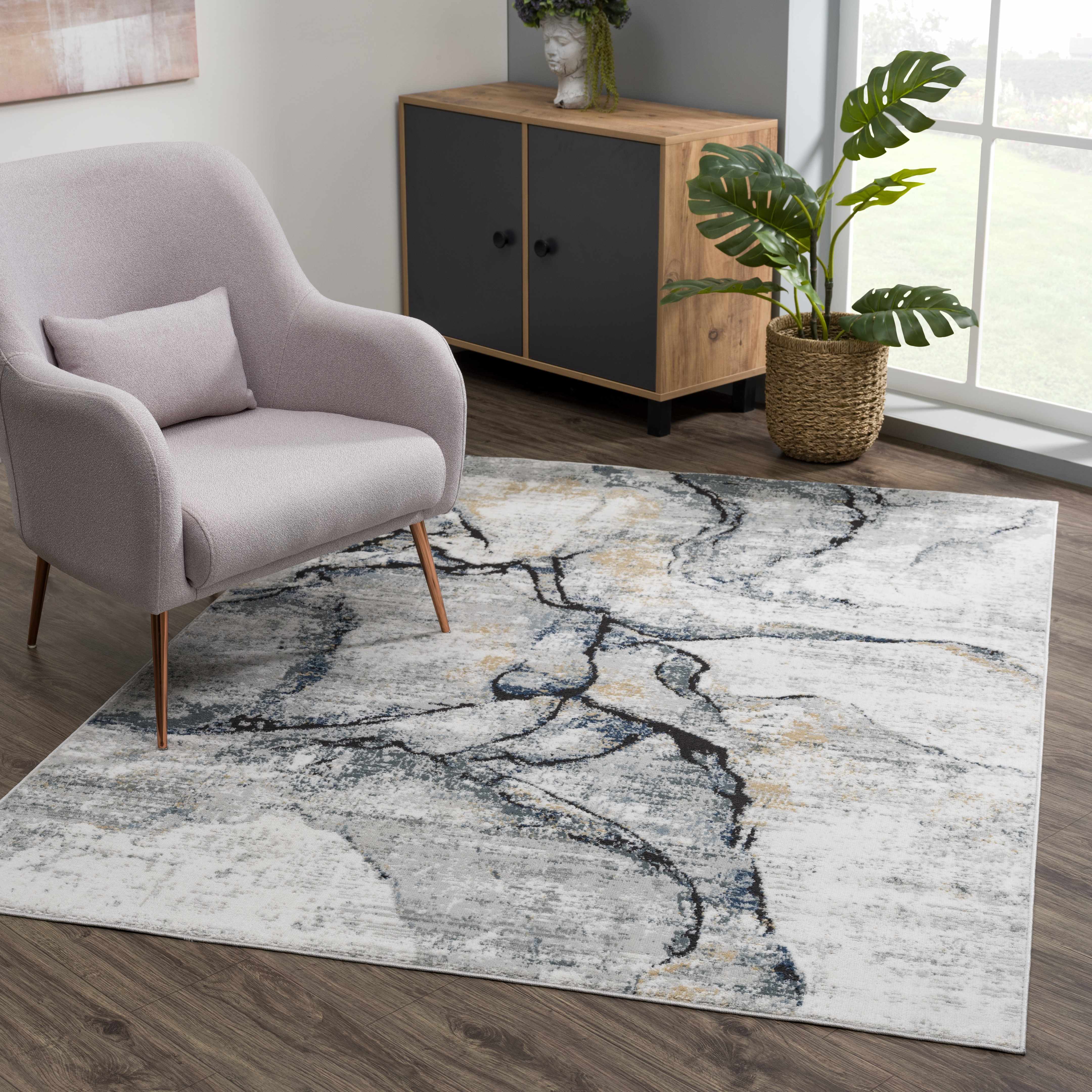 Fremont Gray Marble Rug  Medium Pile  Contemporary Design