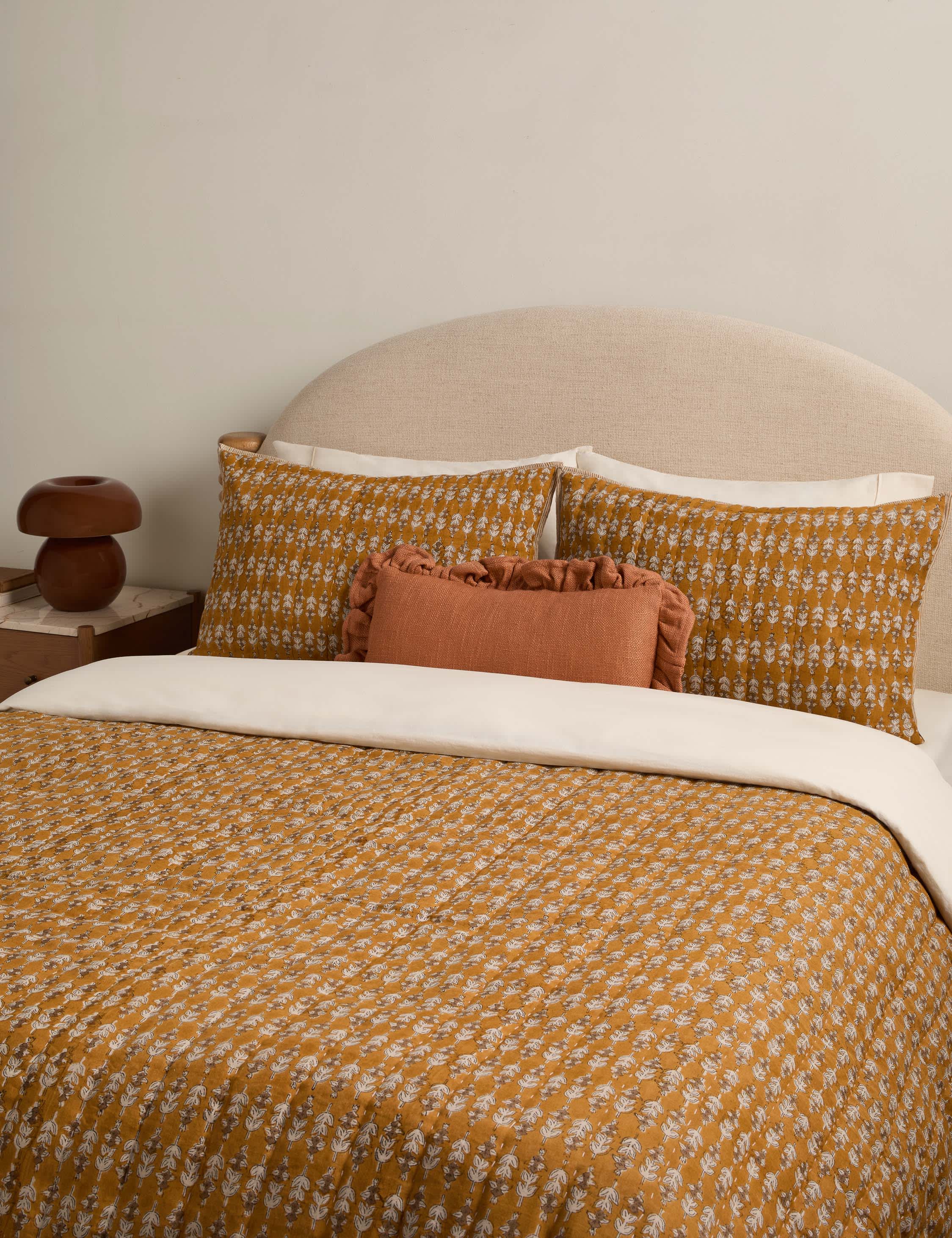 Bela Quilt | Linen Cotton Blend, Floral Block Print