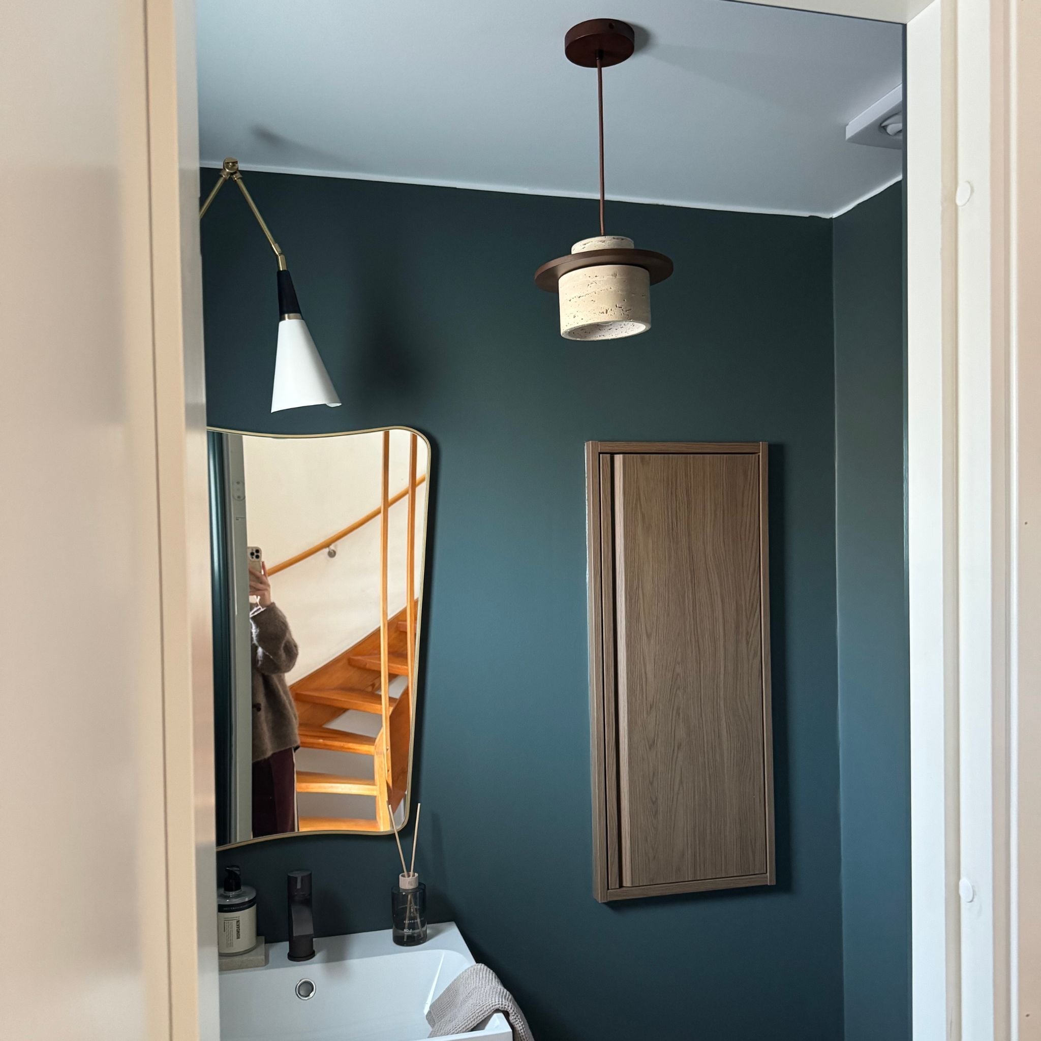 Kairo Pendant Light | Travertine & Wood, Japandi Style