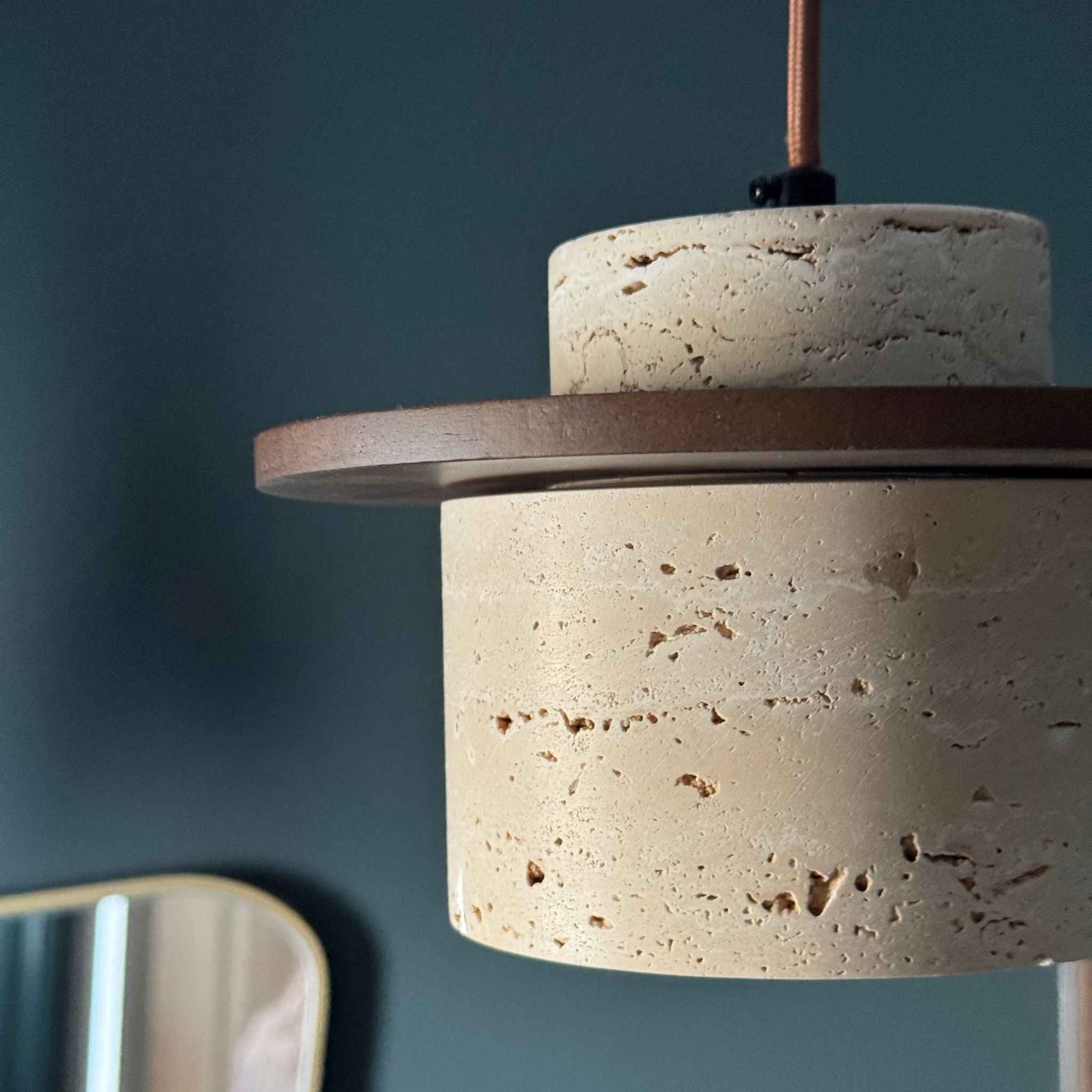 Kairo Pendant Light | Travertine & Wood, Japandi Style
