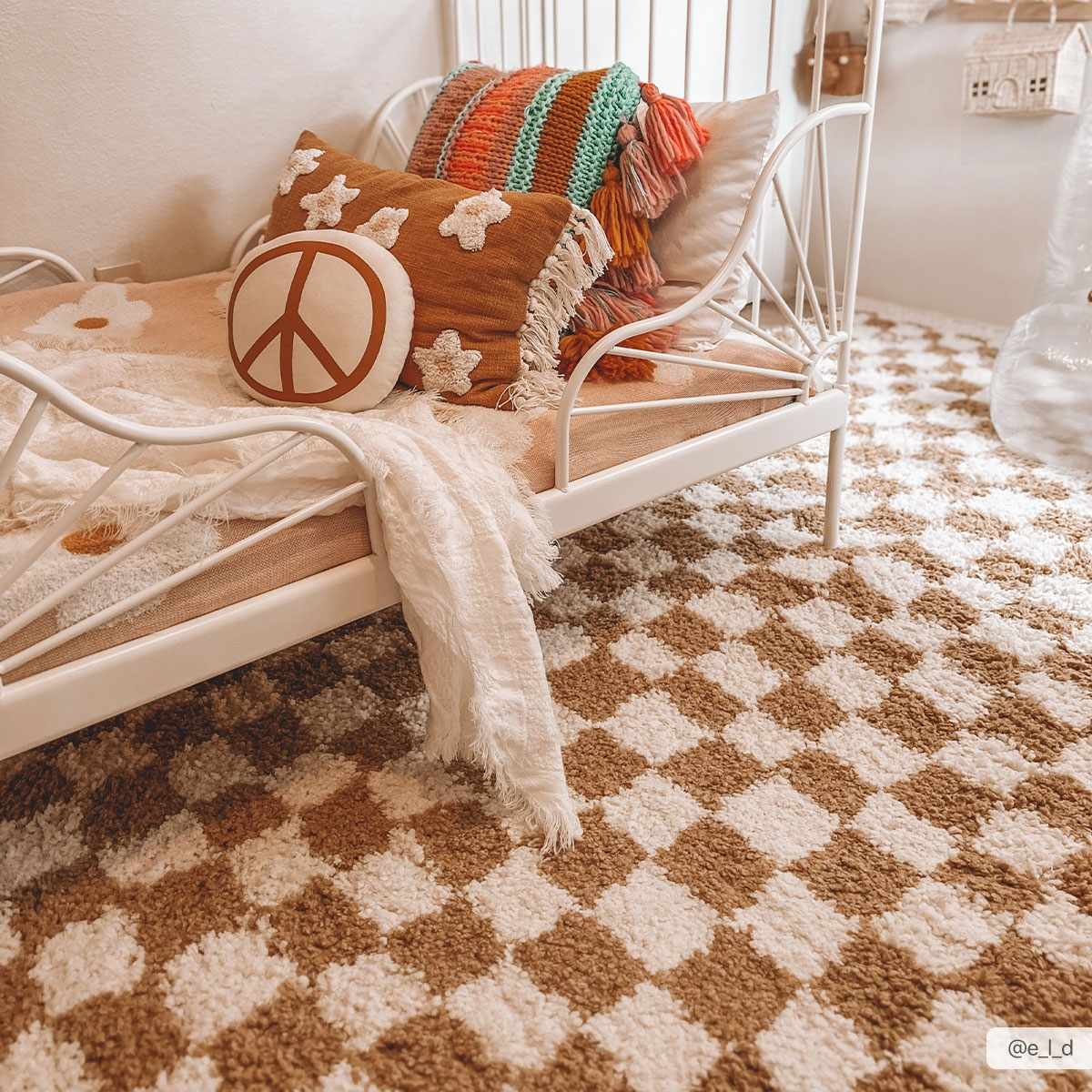 Kira Area Rug  Checkered Plush Pile, Mustard & Ivory
