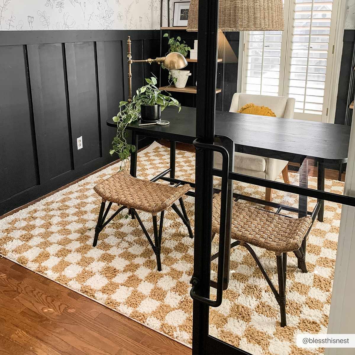 Kira Area Rug  Checkered Plush Pile, Mustard & Ivory