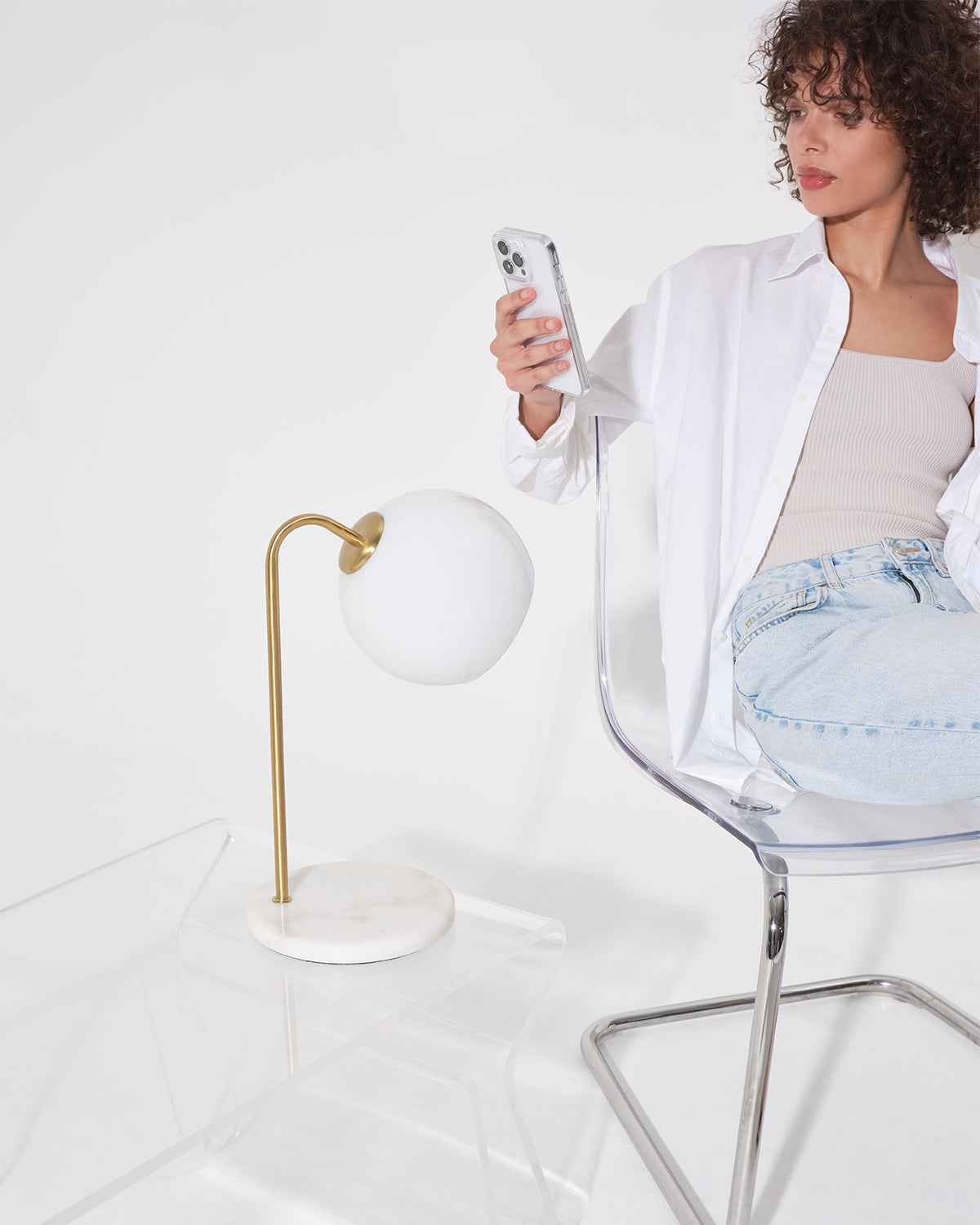Kara Table Lamp | Frosted Glass Shade, Marble Base