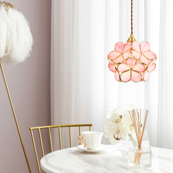 Bela Glass Pendant Light | Floral Design, Brass Finish