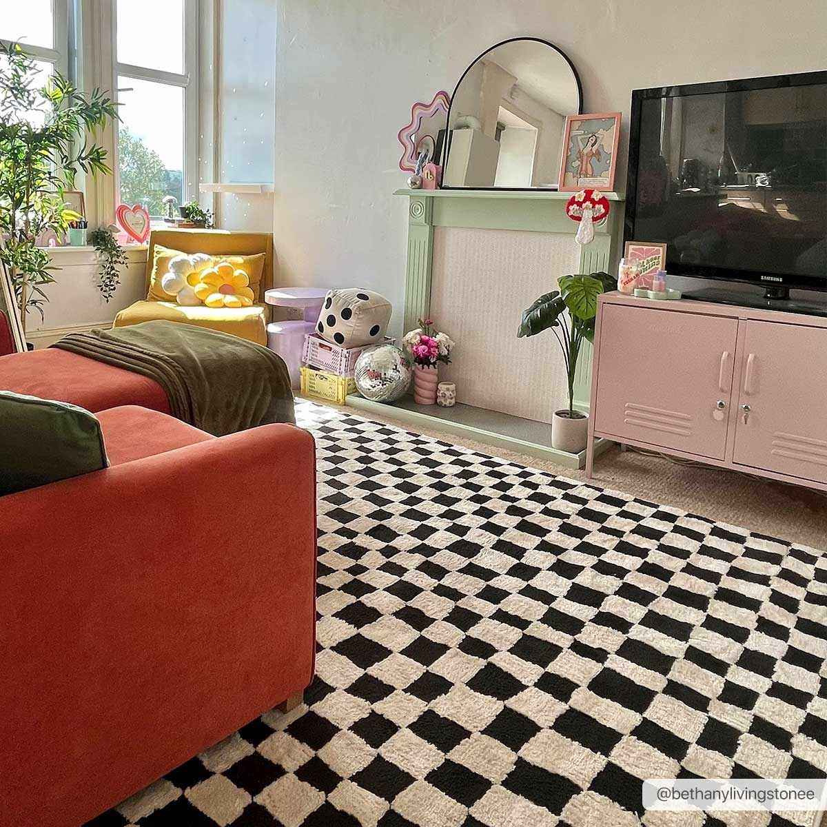 Bello Checkered Plush Rug  Machine Woven  High Pile