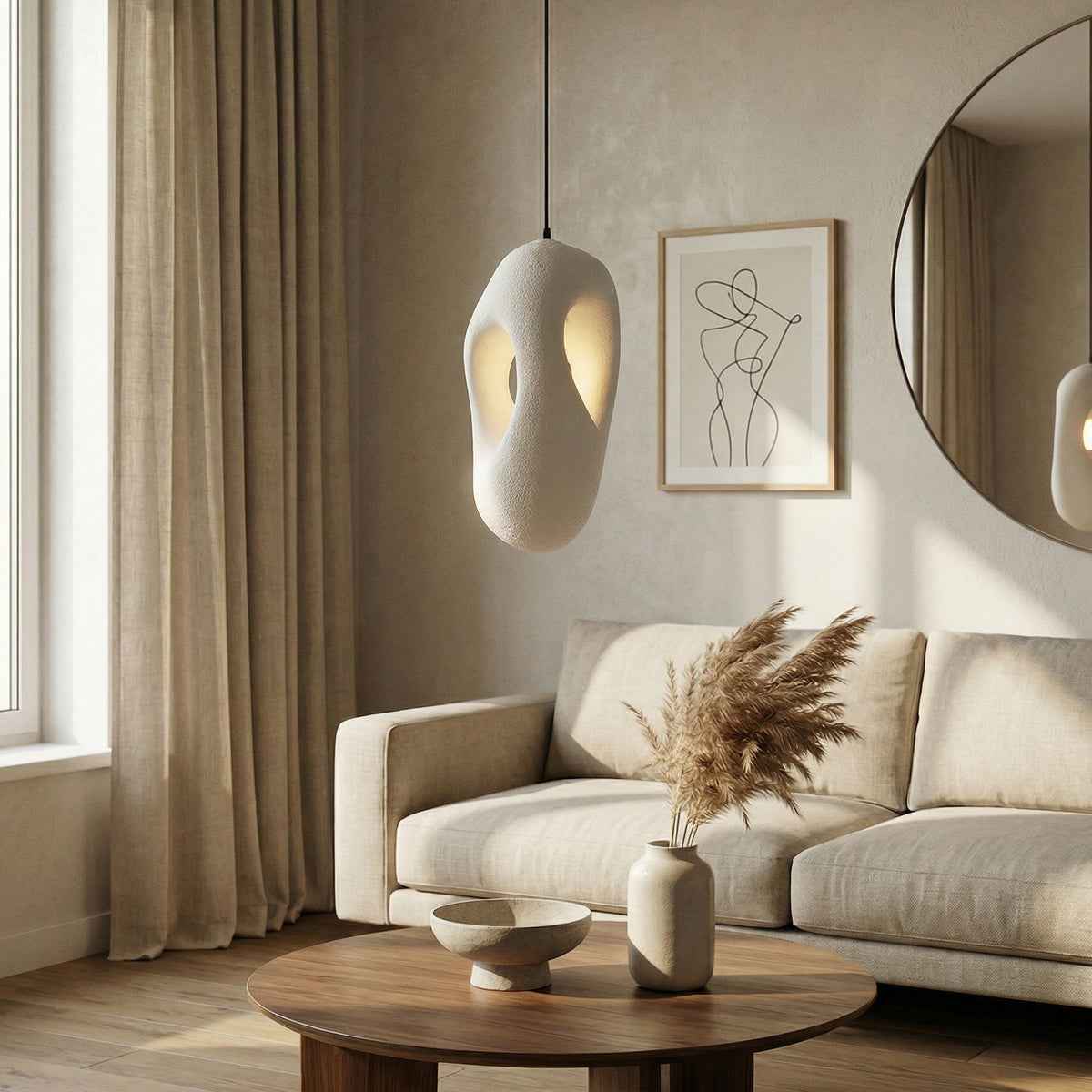 Kai – Cream Textured Japandi Pendant Lamp 150cm - Cendre Home