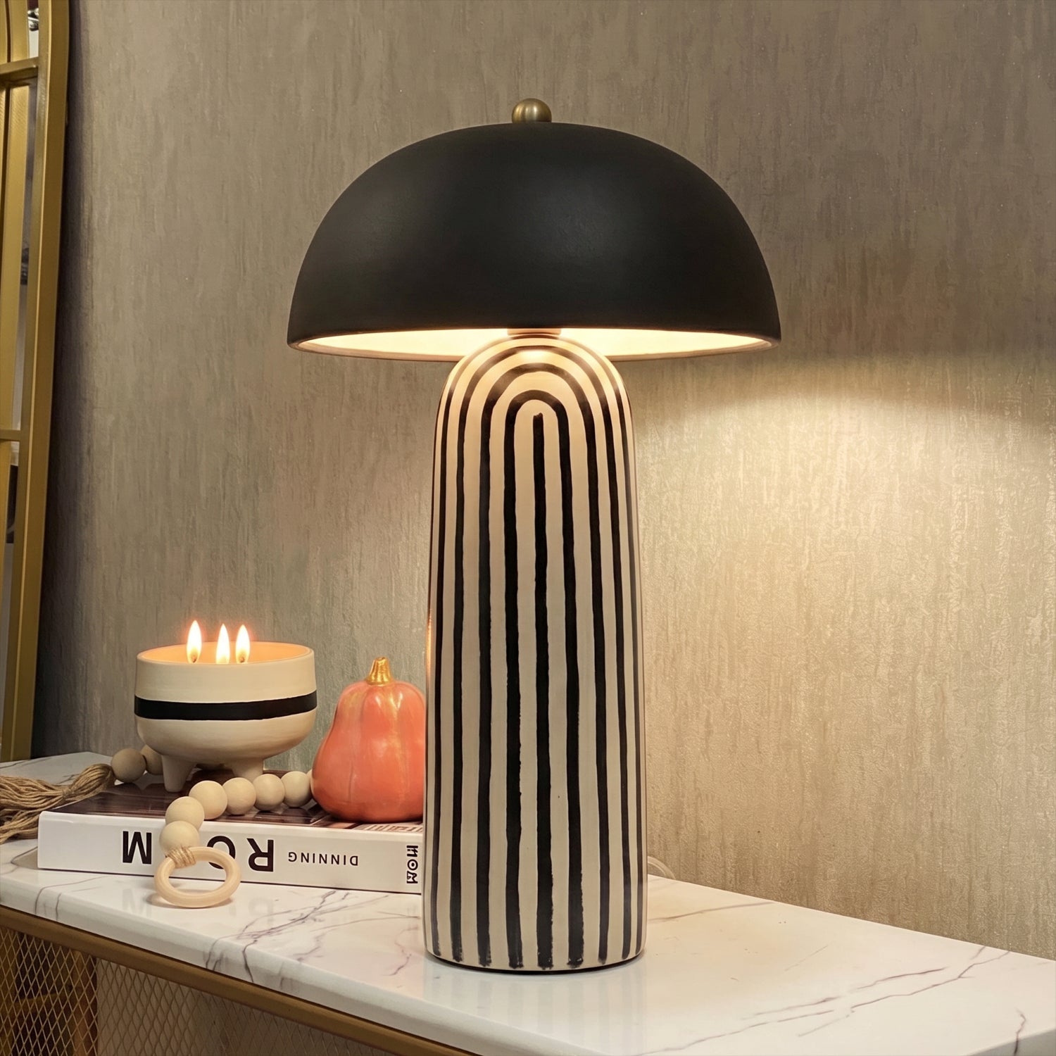 Zara Table Lamp | Zebra-Striped Base, Ceramic Shade