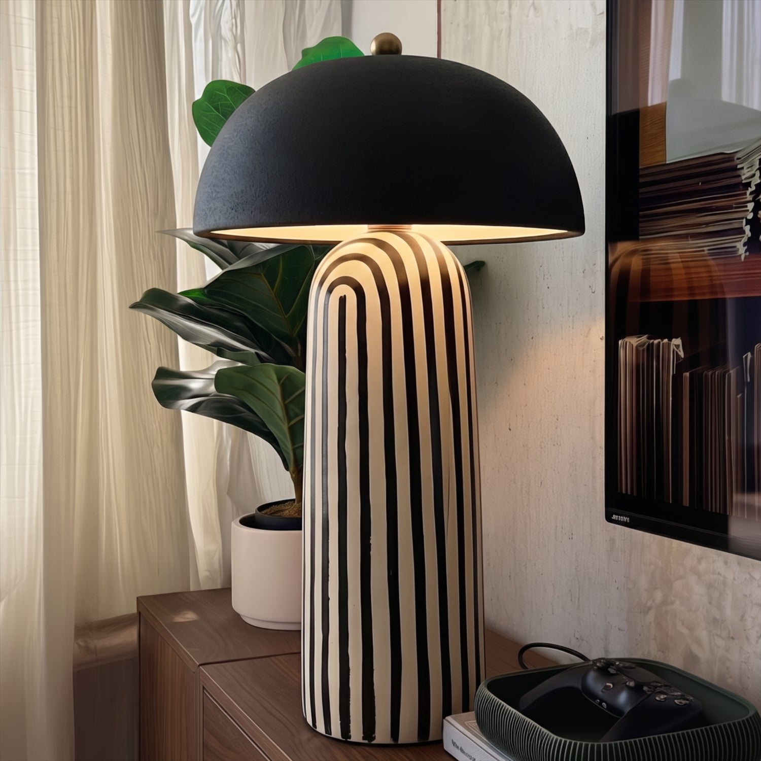 Zara Table Lamp | Zebra-Striped Base, Ceramic Shade