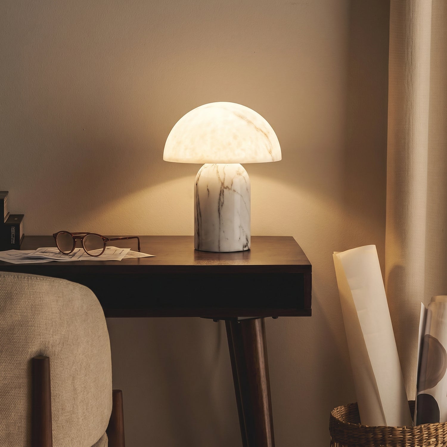 Mira Mushroom Table Lamp | White Marble Effect, Eco-Friendly Resin