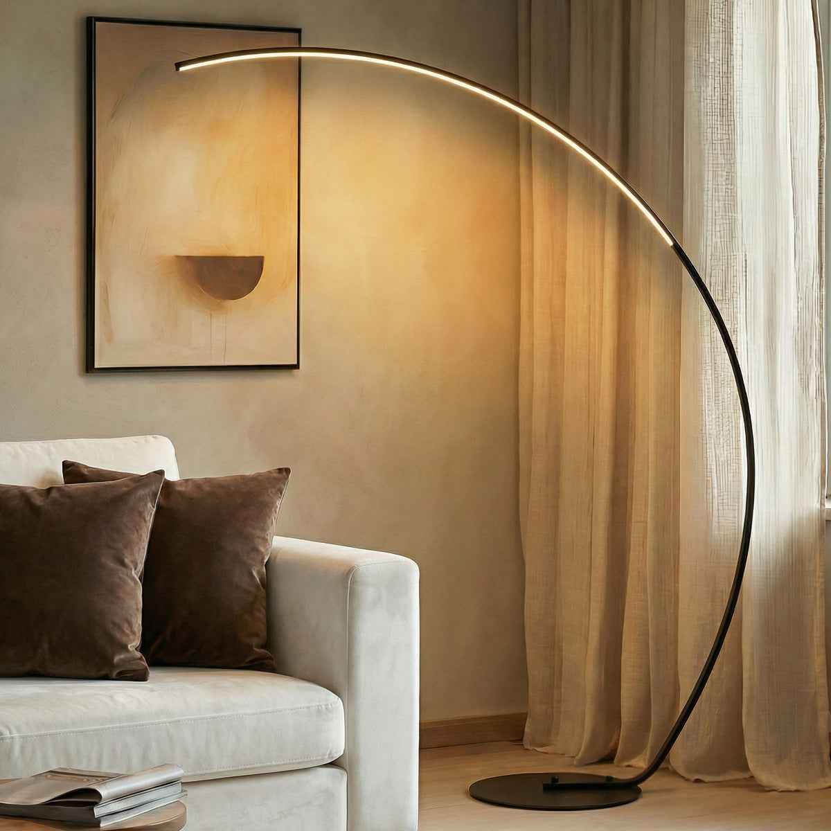 Eclipse – Black Minimalist Curved LED Floor Lamp 40W - Cendre Home