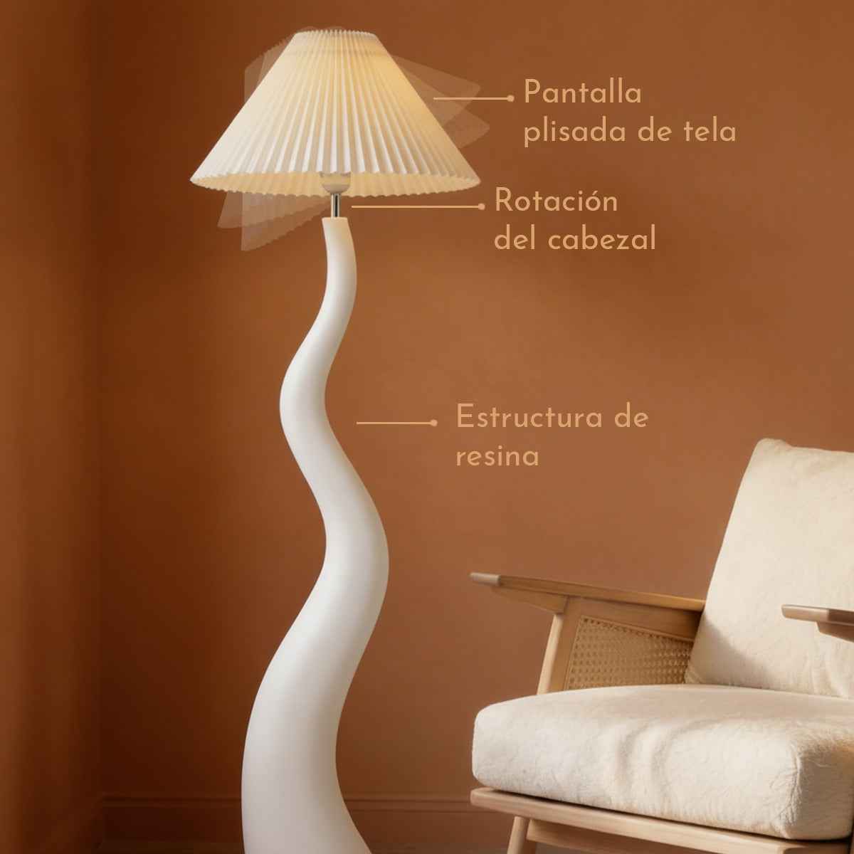 Santu – Natural Japandi Curvy Floor Lamp 165cm - Cendre Home