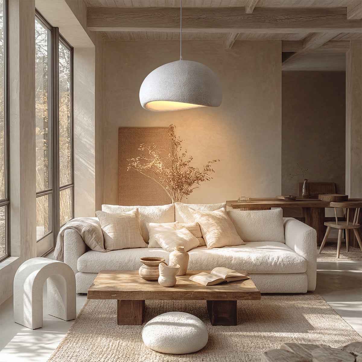 Wabi Sabi – Cream Minimalist Ceiling Lamp 60cm - Cendre Home