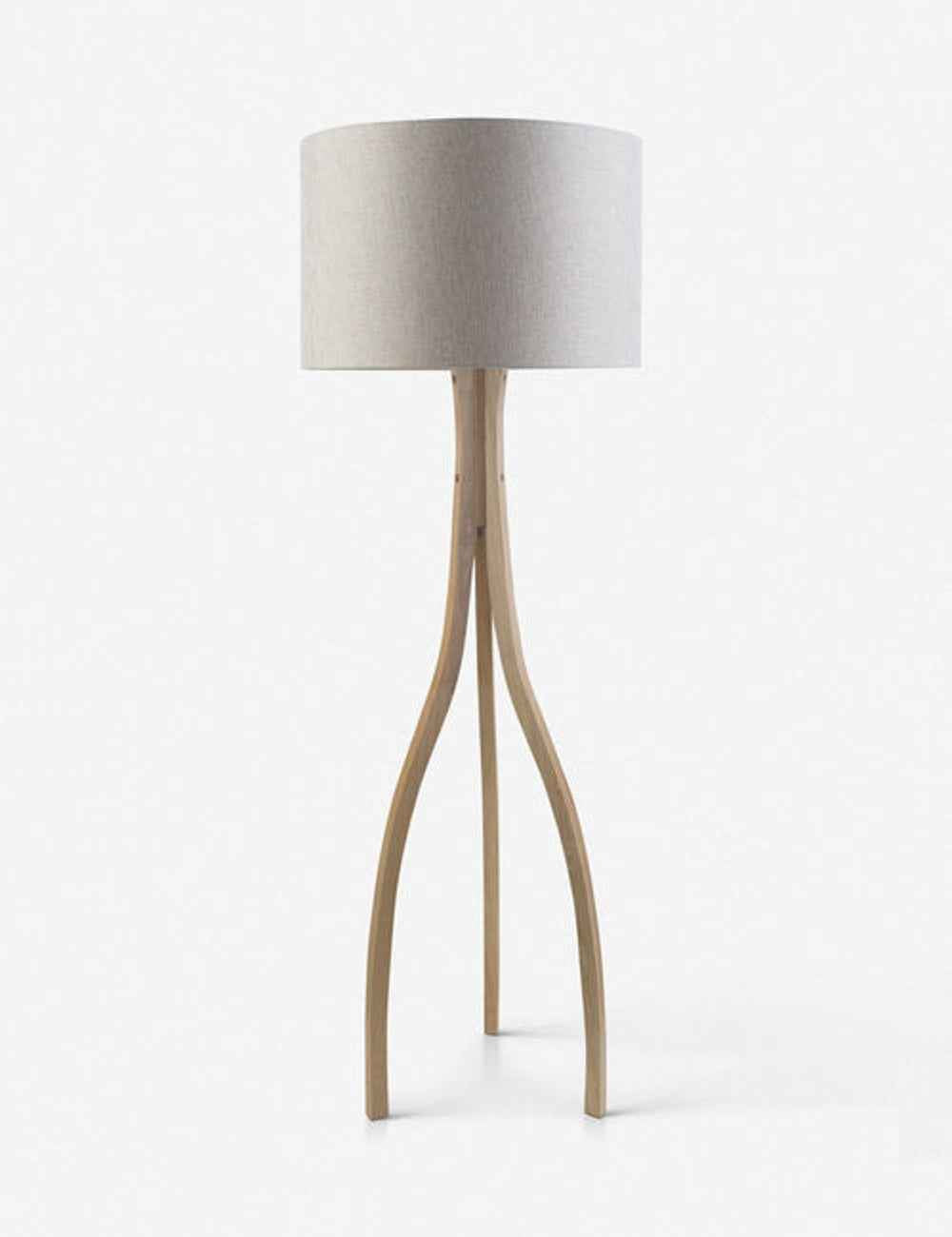 Luna Floor Lamp | Curved Wood Stand, Linen Drum Shade