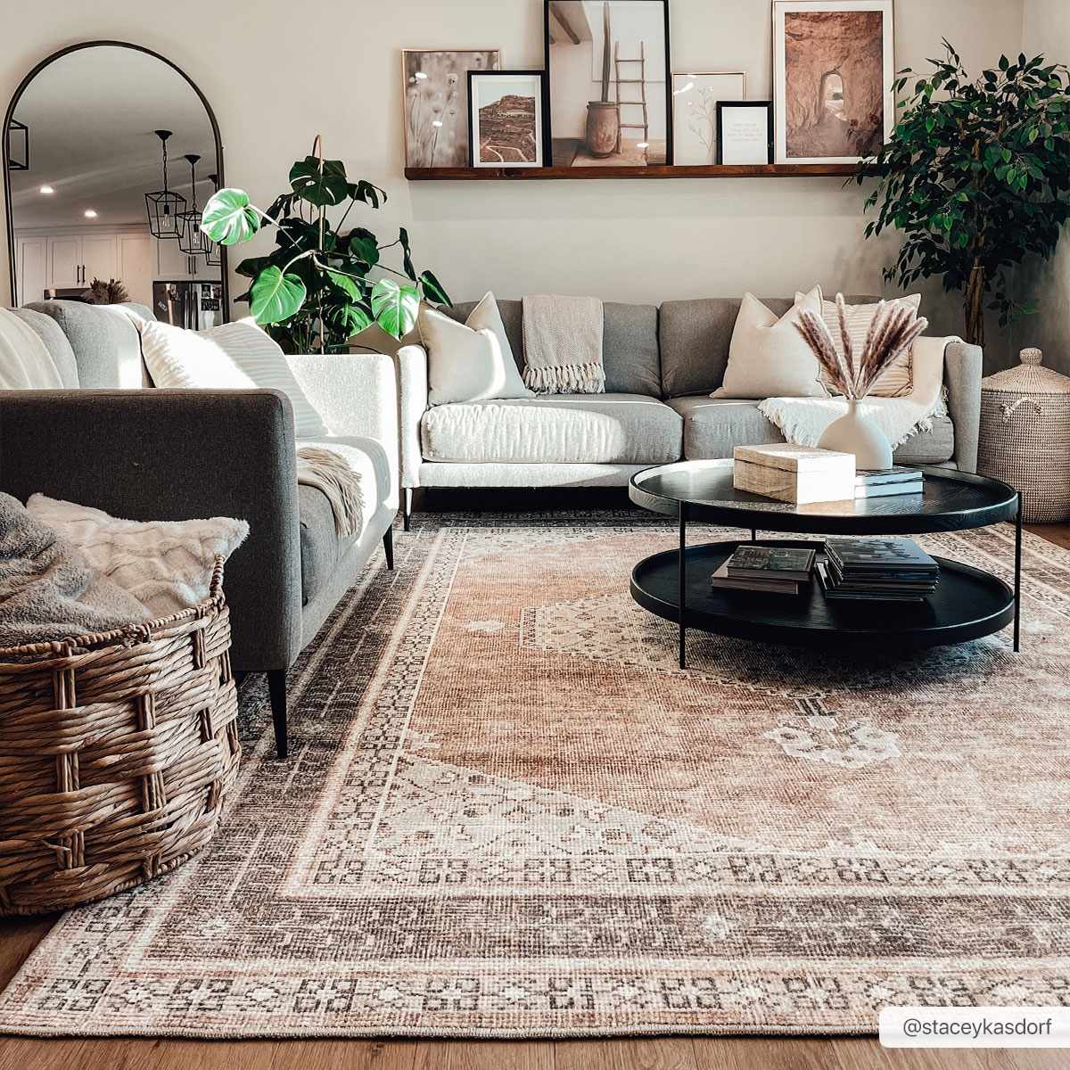 Lira Area Rug  Machine Woven  Terracotta Medallion Design