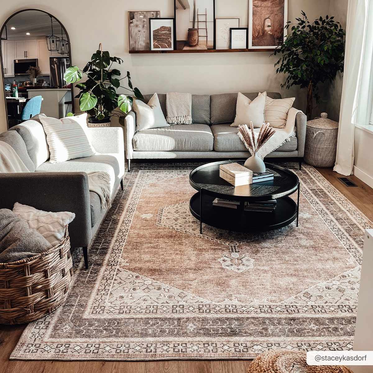 Lira Area Rug  Machine Woven  Terracotta Medallion Design