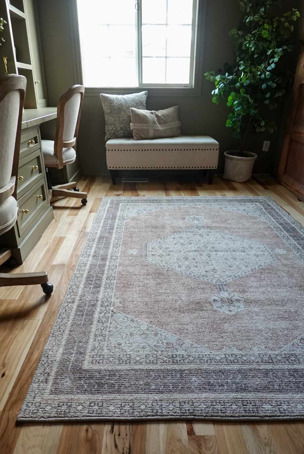 Lira Area Rug  Machine Woven  Terracotta Medallion Design