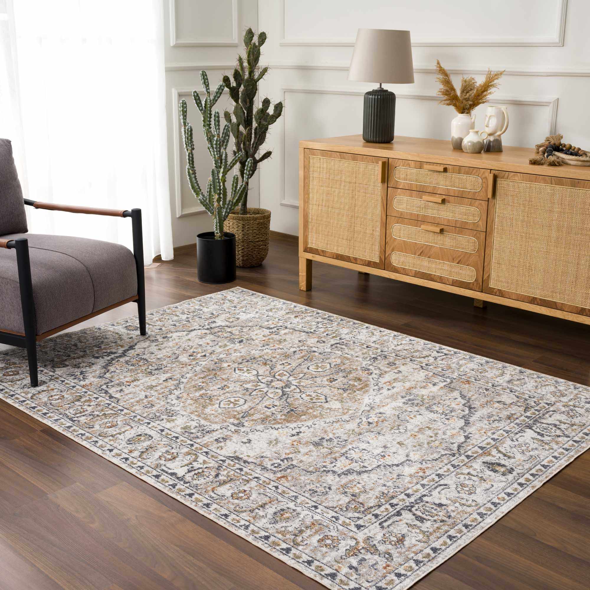 Basil Washable Rug  Medium Pile  100% Polyester  Machine Woven