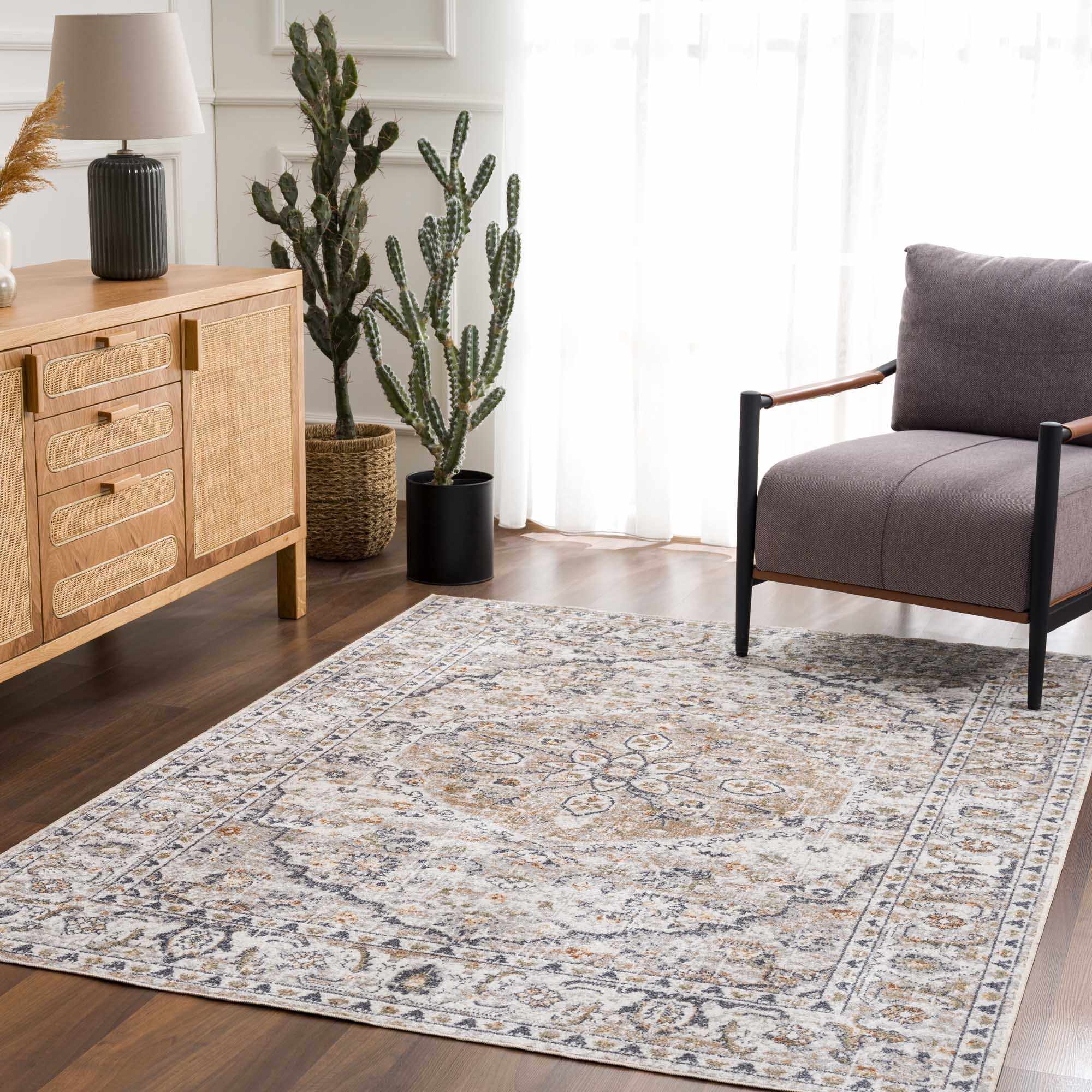 Basil Washable Rug  Medium Pile  100% Polyester  Machine Woven